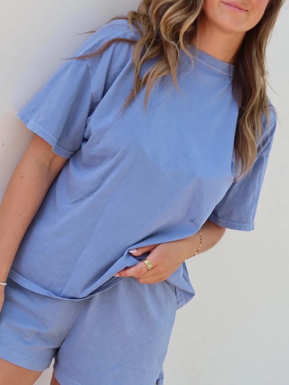 Blue Cotton Boyfriend Tee and matching shorts- XL
